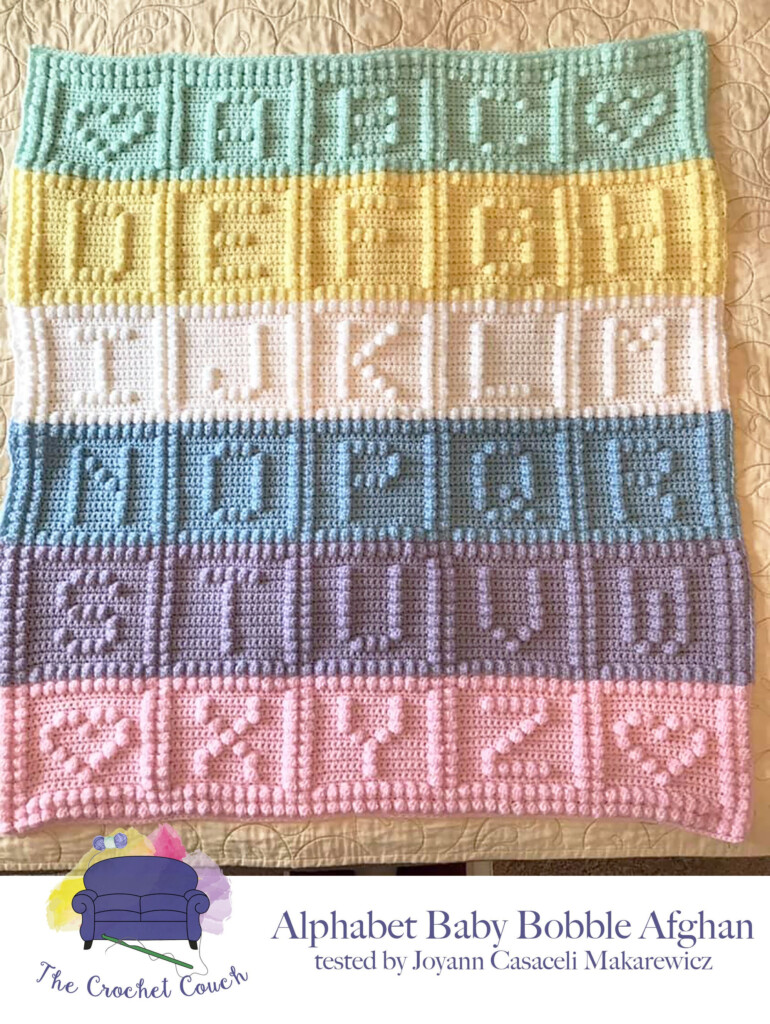 Alphabet Baby Afghan Bobble Stitch Crochet Pattern Written Row By Row 