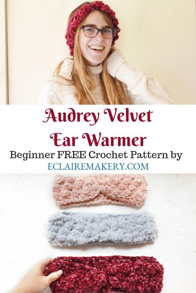 Audrey Velvet Ear Warmer Free Crochet Pattern E Claire Makery 