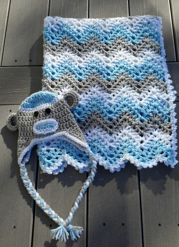 Baby Boy Chevron Ripple Baby Crochet Blanket Afghan