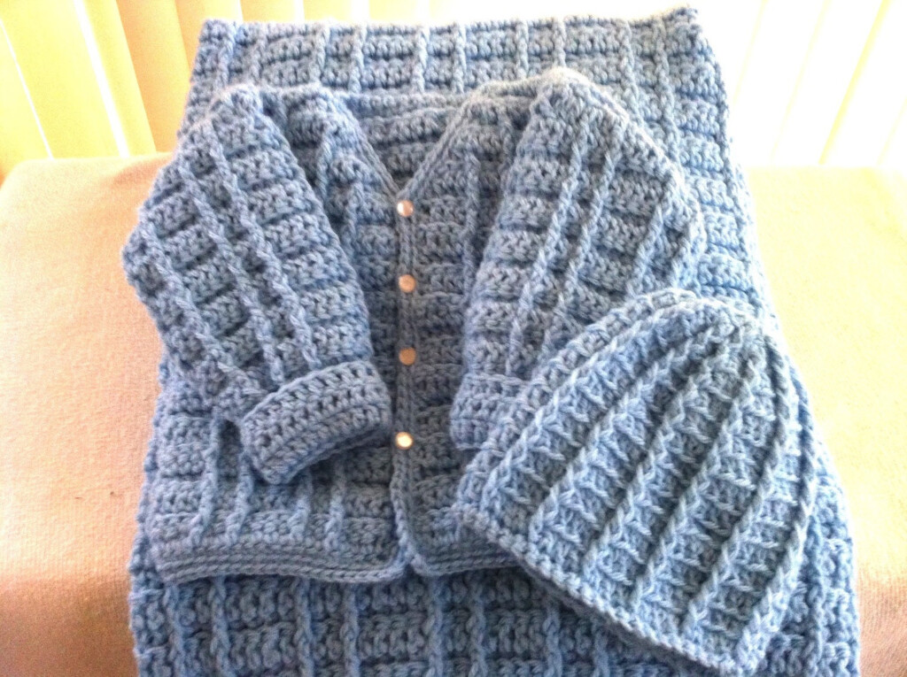 Crochet Baby Boy Sweater Set With Cap And Blanket