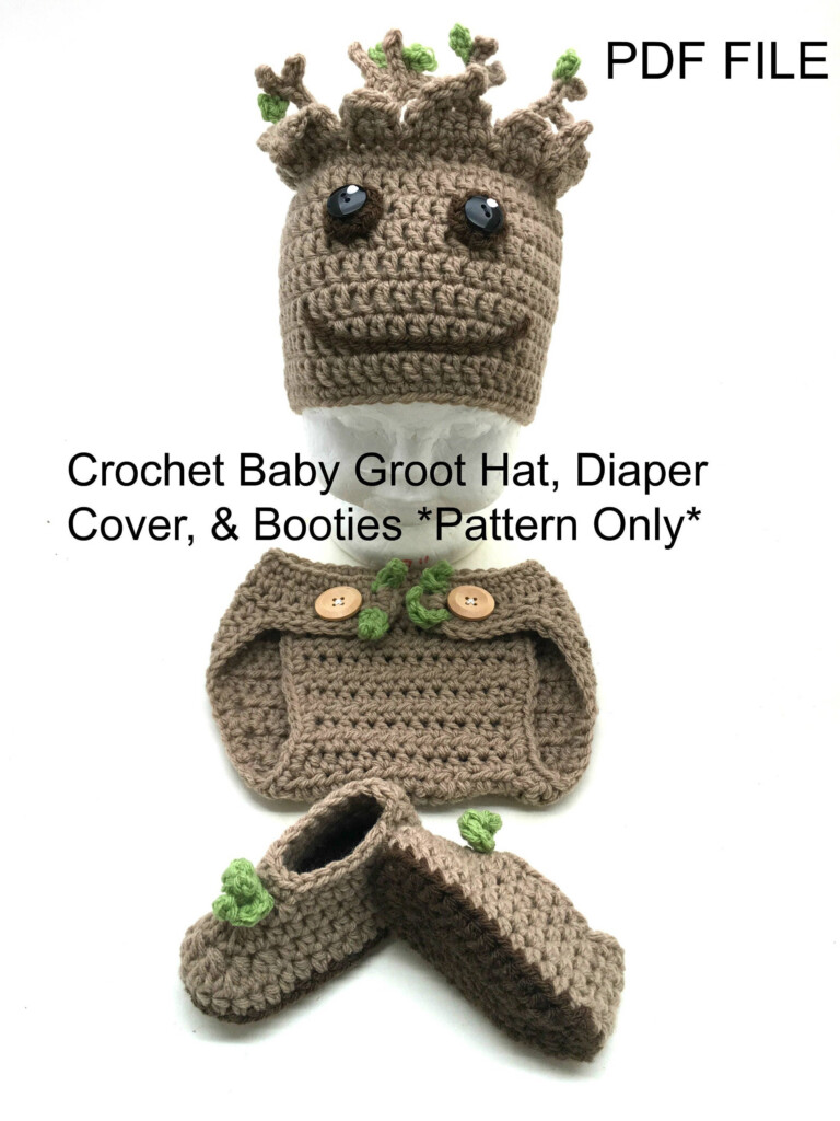 Crochet Baby Groot Hat Diaper Cover And Booties PATTERN