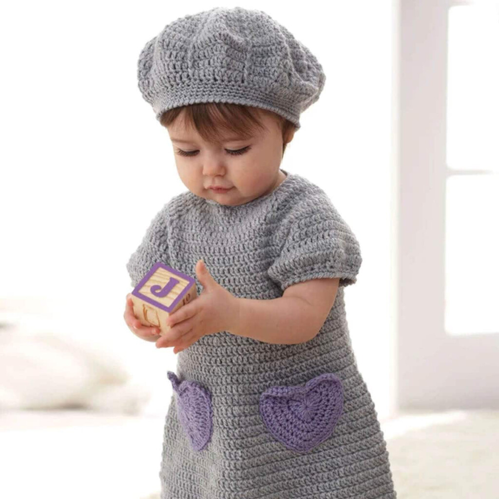 Crochet Baby Pocket Dress With Beret 6 12 18 Month Patterns