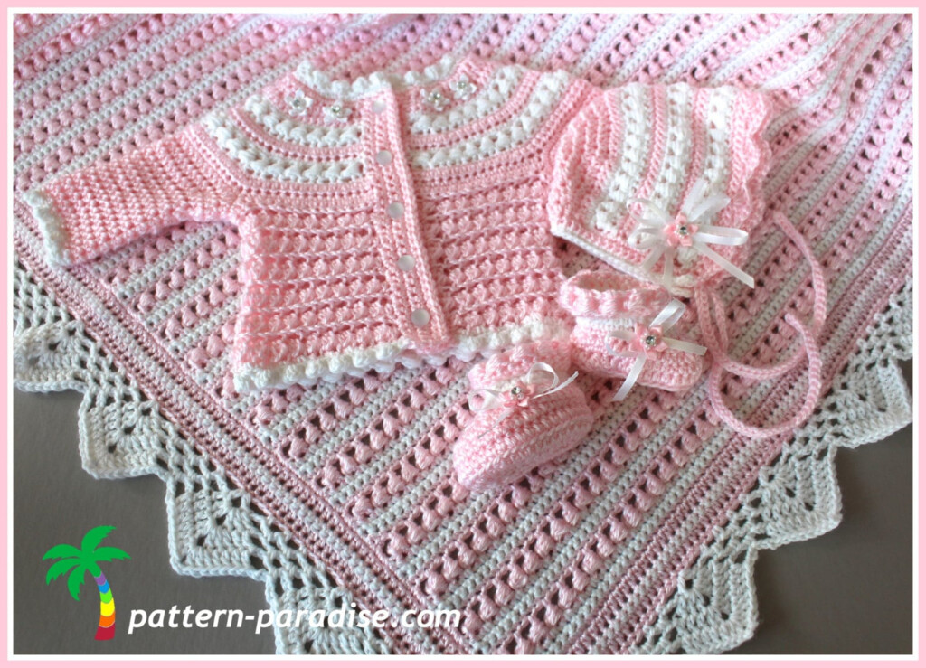Crochet Pattern Baby Layette 4 Pieces Blanket Sweater Booties