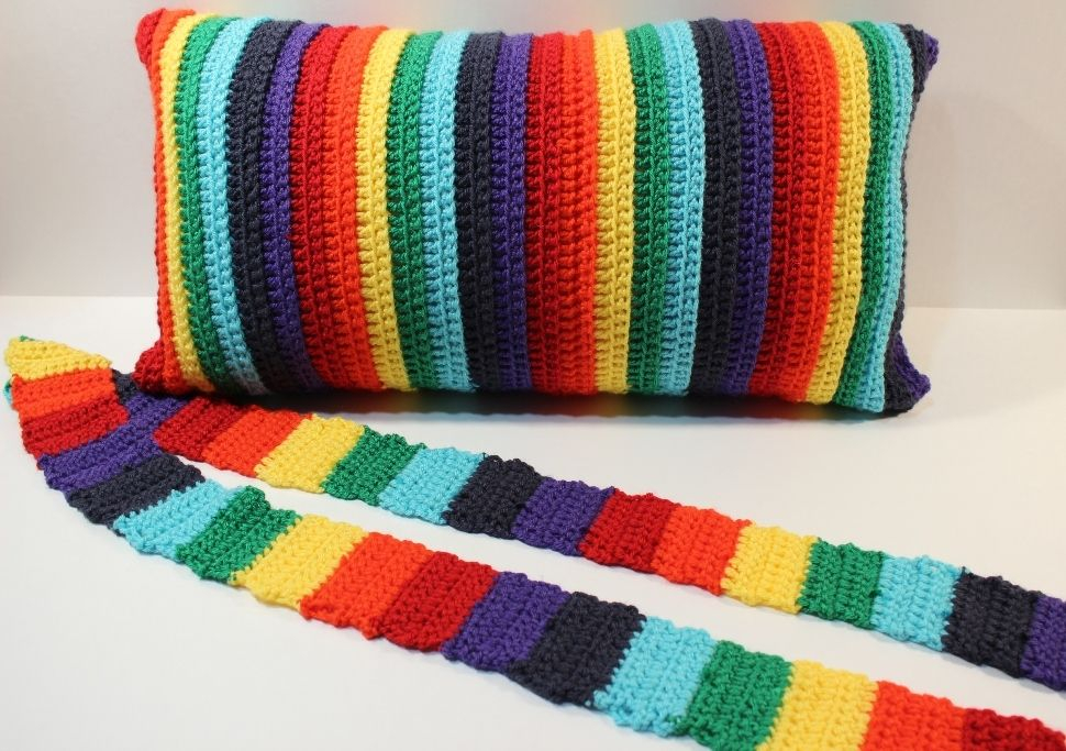Crochet Yoga Pillow And Strap In Chakra Colors Crochet Pillow Patterns 