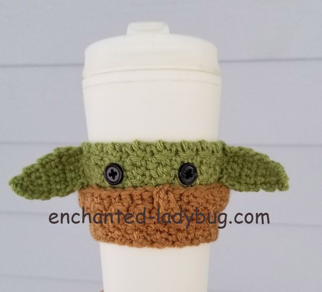 Free Crochet The Child Baby Yoda Coffee Cup Cozy Pattern Cup Cozy 