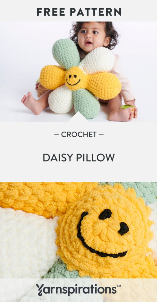 Free Daisy Pillow Crochet Pattern Using Bernat Baby Blanket O Go Yarn 