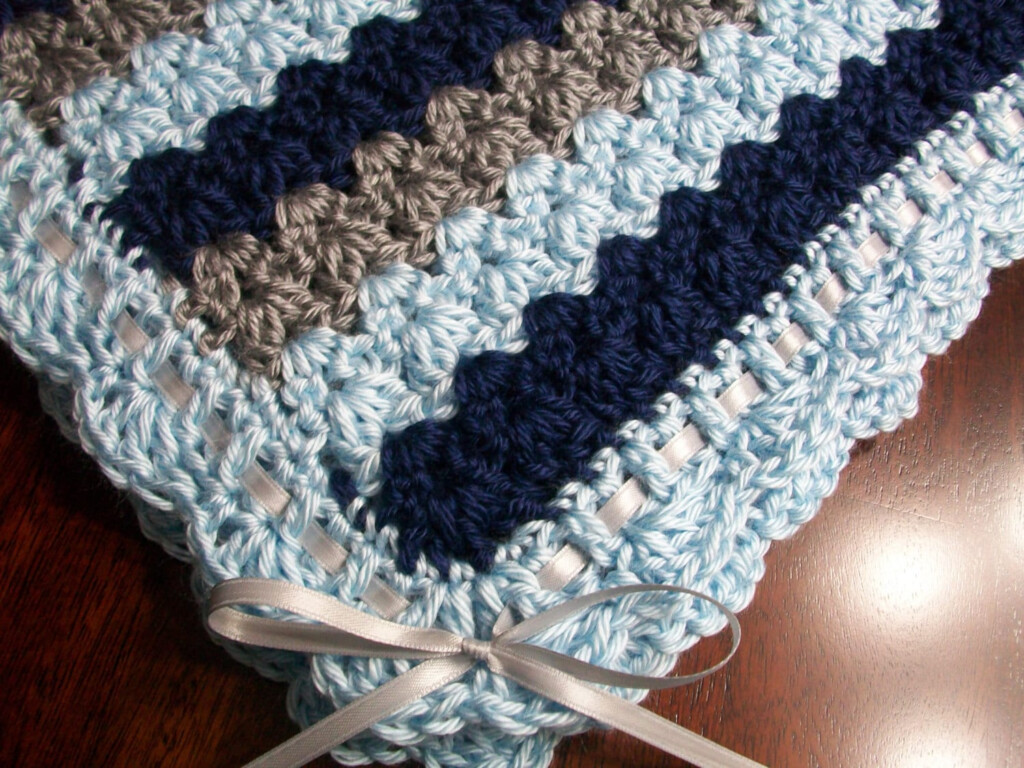 Gray Crochet Baby Blanket Blue Crochet Baby Afghan Navy Blue