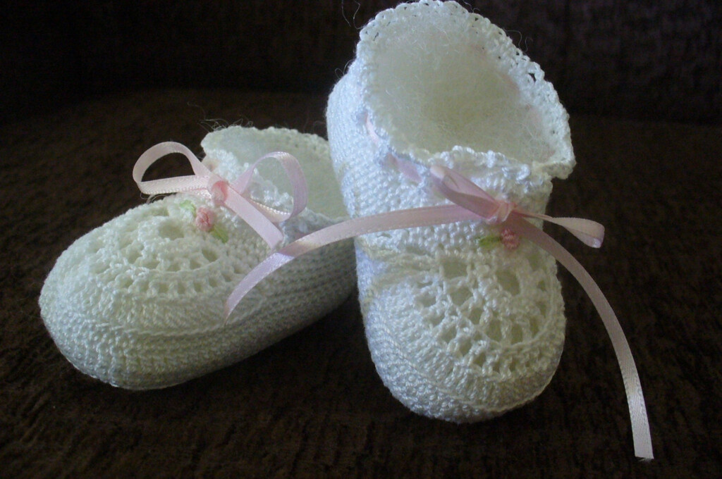 Hand Crocheted Old Fashioned Cotton Thread Baby Girl Booties