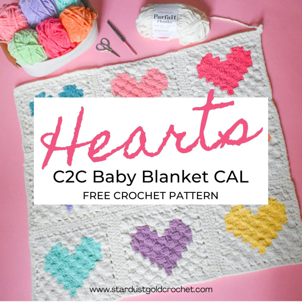 Hearts C2C Crochet Baby Blanket Free Crochet Along Pattern 
