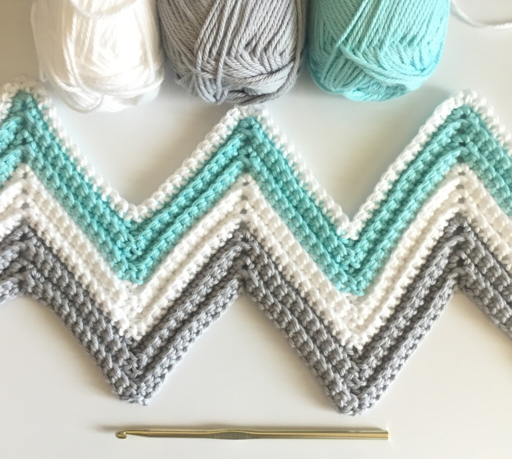 Single Crochet Chevron Blanket In Mint Gray And White Daisy Farm Crafts