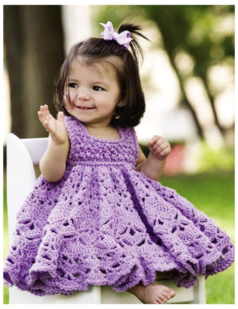 Vintage Crochet Pattern Frilled Baby Dress Ruffled Dress Yoke Party 