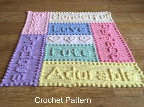 Words Baby Blanket CROCHET PATTERN Puff Stitch Precious Etsy